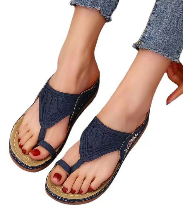 Navy Wedge Faux Leather European And American Style Slide Sandals