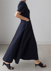 Lange Kleider aus Baumwolle mit zerknittertem Reißverschluss und kurzen Ärmeln