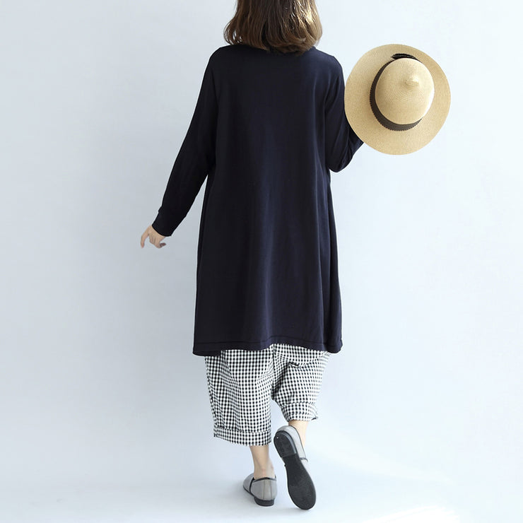 Navy plaid cotton dresses long sleeved maternity dress casual style