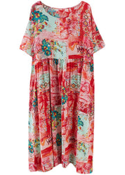 Neck Floral Loose Bohemian Casual Summer Dress For Women