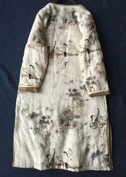 New Apricot Print Side Open Cotton Filled Coat Long Sleeve