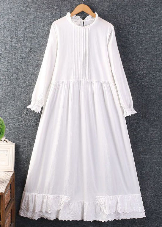 New Apricot Ruffled Lace Patchwork Cotton Long Dresses Spring
