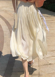 New Apricot Wrinkled Elastic Waist Silk Skirt Summer
