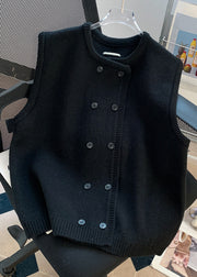 New Beige Button Patchwork Cozy Knit Waistcoat Sleeveless