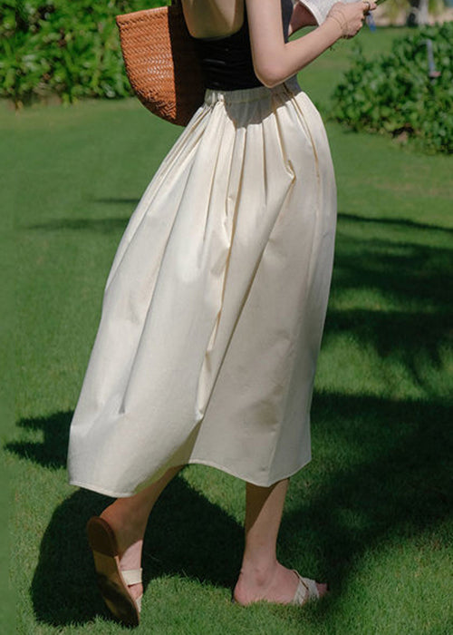 New Beige Wrinkled Pockets  Cotton Skirt Summer