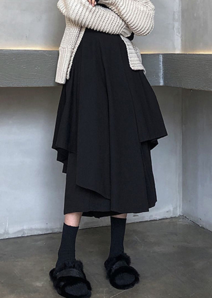 New Black Asymmetrical High Waist Patchwork Cotton Skirts Fall