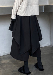 New Black Asymmetrical High Waist Patchwork Cotton Skirts Fall