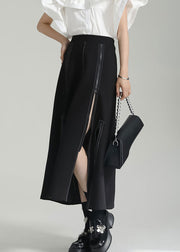 New Black Asymmetrical Zip Up Patchwork Cotton Skirts Fall