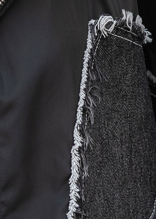 New Black Bat Wing Sleeve Zippered Patchwork Print Fall Coat