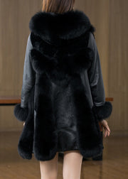 New Black Fox Collar Button Patchwork Mink Hair Coats Winter