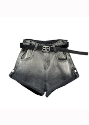 New Black Grey Gradient Design Pocket Panel Denim Shorts Autumn