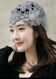 New Black Hollow Out Floral Thin Knit Bonnie Hat