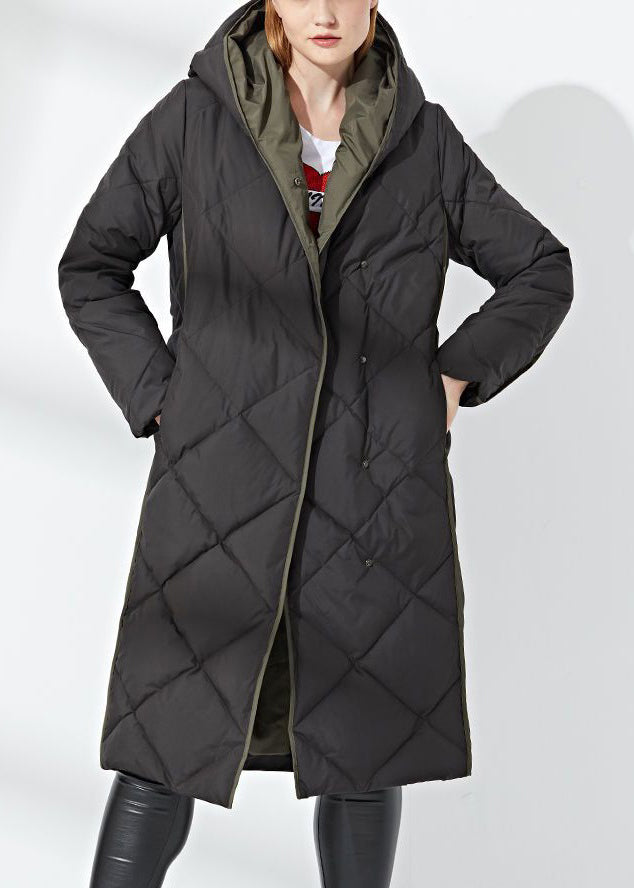 New Black Hooded Button Pockets Duck Down Coat Winter
