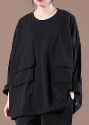New Black O-Neck Pockets Sweatshirt Streetwear - SooLinen