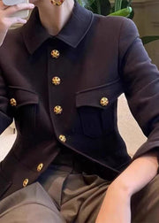 New Black Peter Pan Collar Button Patchwork Cotton Coat Fall