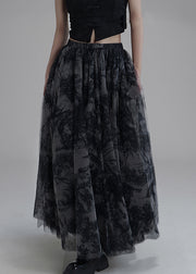 New Black Print Elastic Waist Tulle Skirt Summer