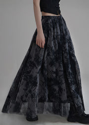 New Black Print Elastic Waist Tulle Skirt Summer