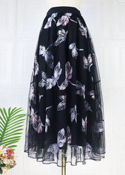 New Black Sequins Embroidery Elastic Waist Tulle Skirts Spring Summer