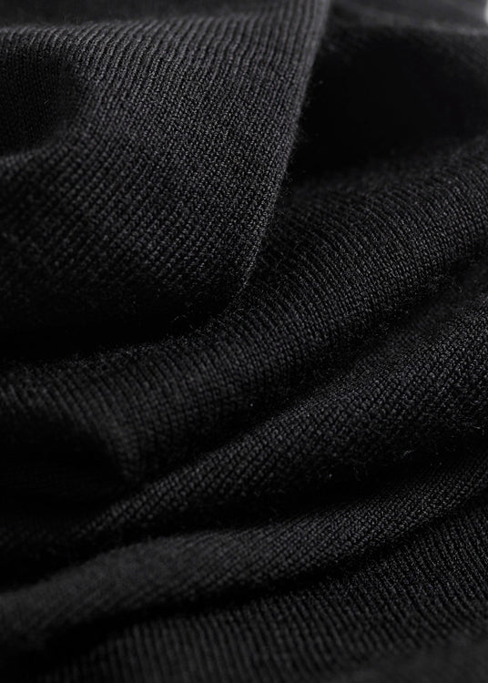 New Black Solid Turtleneck Patchwork Knit Top Fall