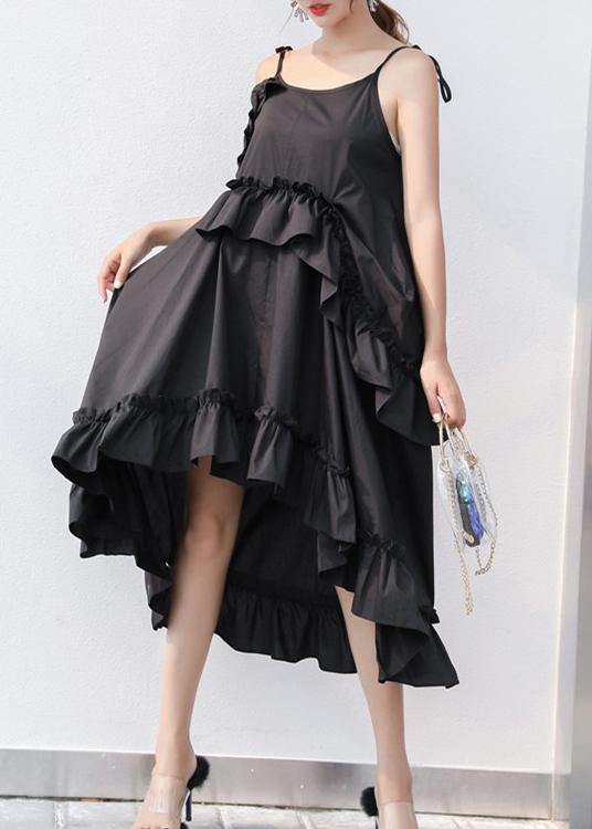 New Black Summer Ruffles Cotton Maxi Dresses - SooLinen