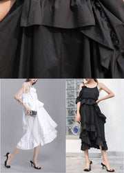 New Black Summer Ruffles Cotton Maxi Dresses - SooLinen