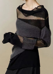 New Black Turtleneck Tulle Patchwork Thin Knit Sweaters Fall