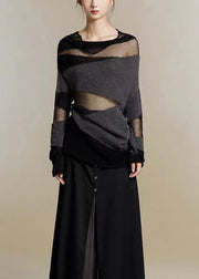 New Black Turtleneck Tulle Patchwork Thin Knit Sweaters Fall