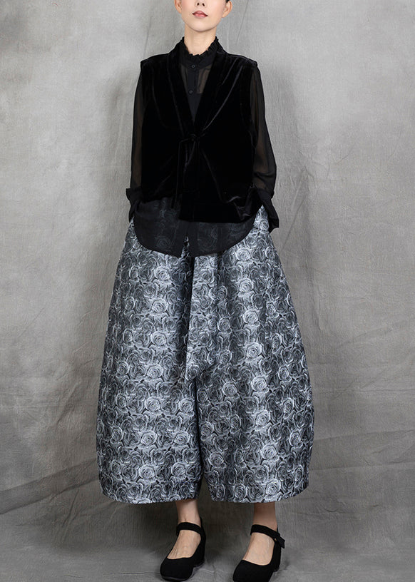 New Black Velvet Vest And Cotton Wide Leg Pants Jacquard Two-Piece Set Autumn