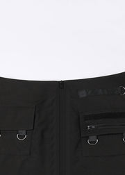 New Black Zippered Pockets Patchwork Cotton Skirts Summer
