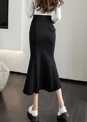 New Black Zippered Side Open High Waist Cotton Skirt Fall
