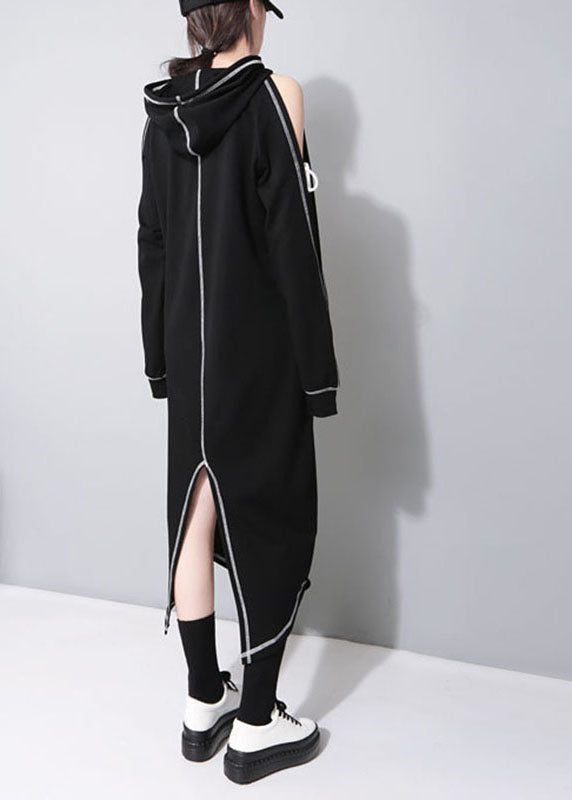 Neue schwarze Taschen mit Kapuze, asymmetrisches Design, Herbst-Sweatshirt-Kleider