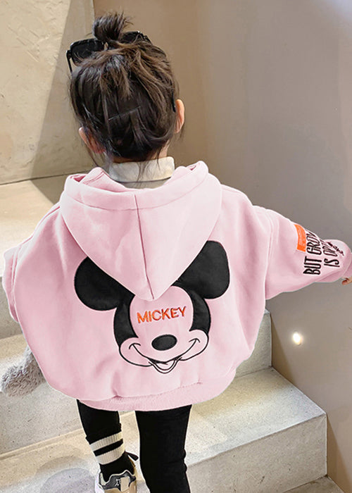 New Blue Hooded Zippered Graphic Cotton Baby Girls Coat Spring
