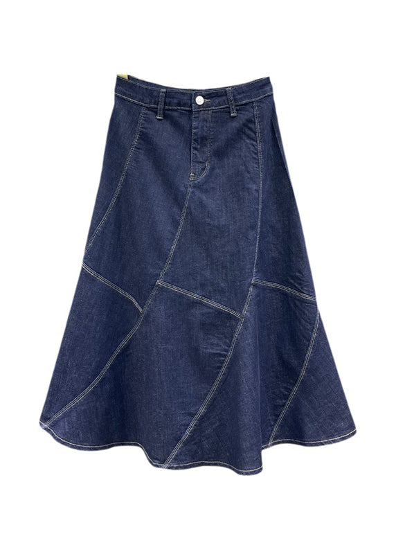 New Blue Patchwork High Waist Denim Fishtail Skirt Autumn