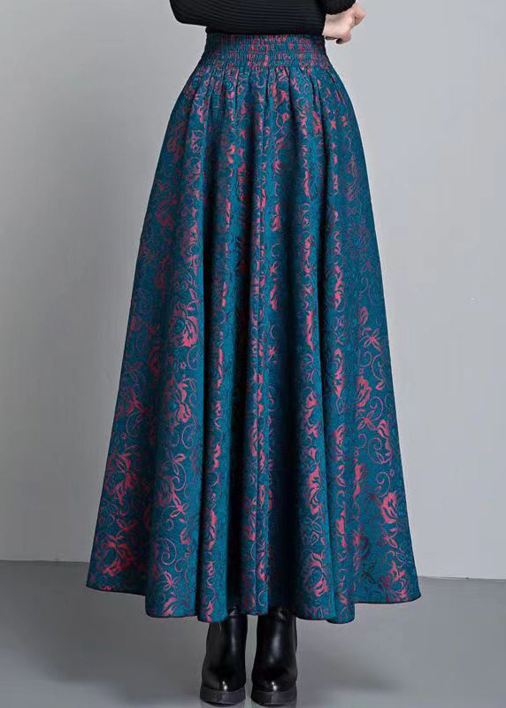 New Blue Pockets Elastic Waist Patchwork Cotton Skirt Winter