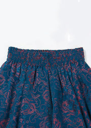 New Blue Pockets Elastic Waist Patchwork Cotton Skirt Winter