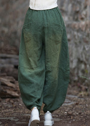 New Casual Green Pockets Patchwork Linen Lantern Pants Fall