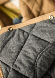 New Casual Warm Coat Khaki O Neck Pockets Women Coat - SooLinen
