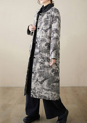 New Chinese Style Shui Ink Printed Pockets Cotton Filling Coat Winter