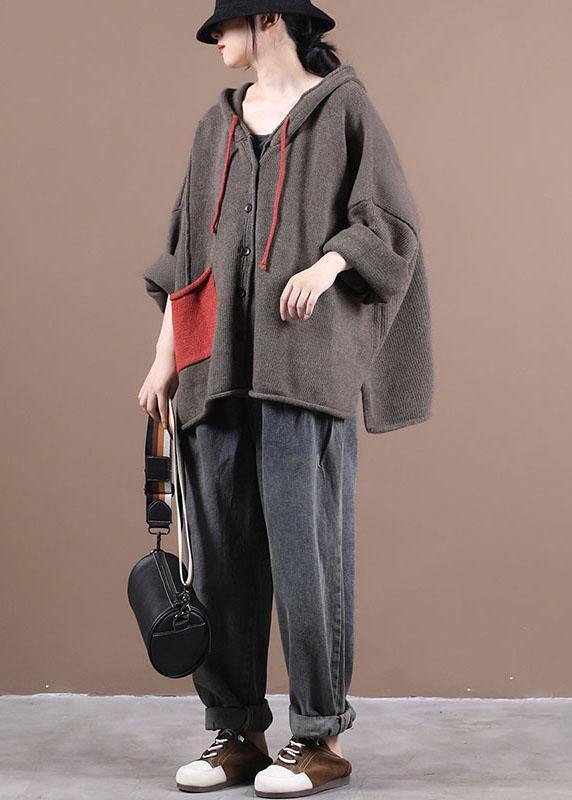 New Chocolate Loose Long sleeve Fall Sweater Jackets - SooLinen