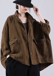 New Chocolate Loose Pockets Button Fall Long sleeve Coat