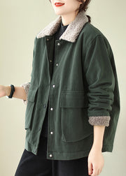 New Coffee Peter Pan Collar Pockets Fleece Wool Lined Jacket Winter