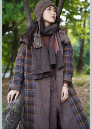 New Chocolate Plaid hooded Wear on both sides Pockets Winter Cotton Women Coat