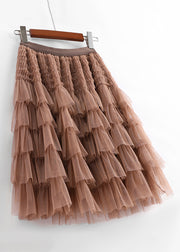 New Coffee Solid High Waist Tulle Skirt Summer