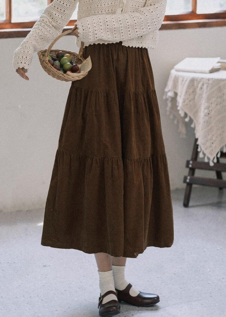 New Coffee Wrinkled Pockets Patchwork Corduroy Skirts Winter