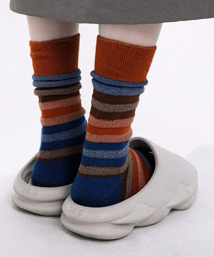 New Concave Convex Three-Dimensional Gradient Color Striped Mid Calf Socks