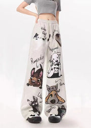 New Cute Dog Print Warm Fleece High Waist Sports Wide Leg Pants Spring