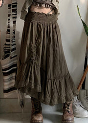 New Dark Gray Wrinkled Drawstring Lace Patchwork Skirts Fall
