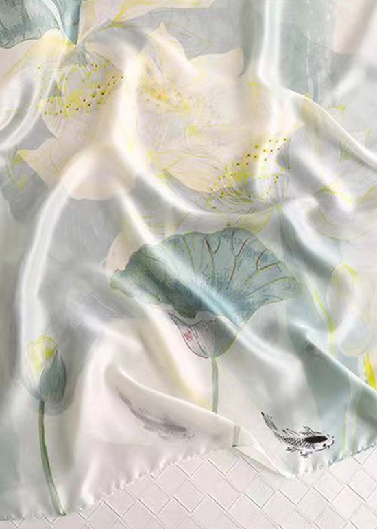 New Elegant White Print Stylish Silk Scarf