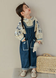 New Embroidered Ruffled Shirts And Denim Pants Girls Two Pieces Set Fall