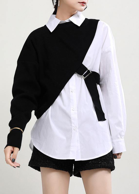New Fashion Knitted Shawl + White Shirt Two Piece Set - SooLinen
